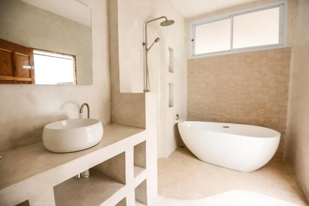 Polar White bathroom surfaces at the Koh Tao villa.