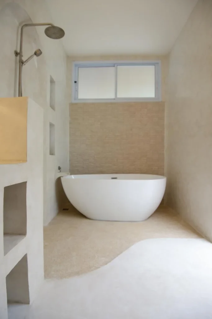A second view of the Polar White bathroom at the Koh Tao villa.