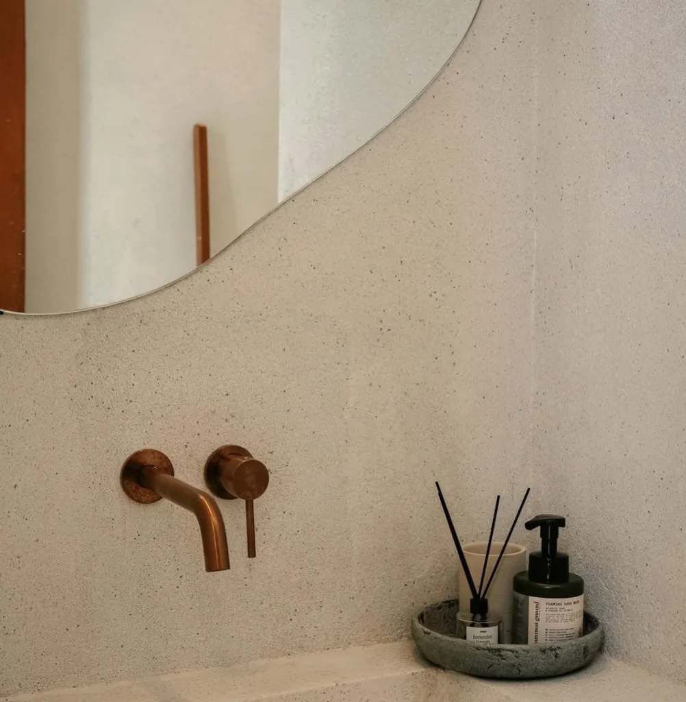 Cool White bathroom vanity and basin at Lunaya Villa.