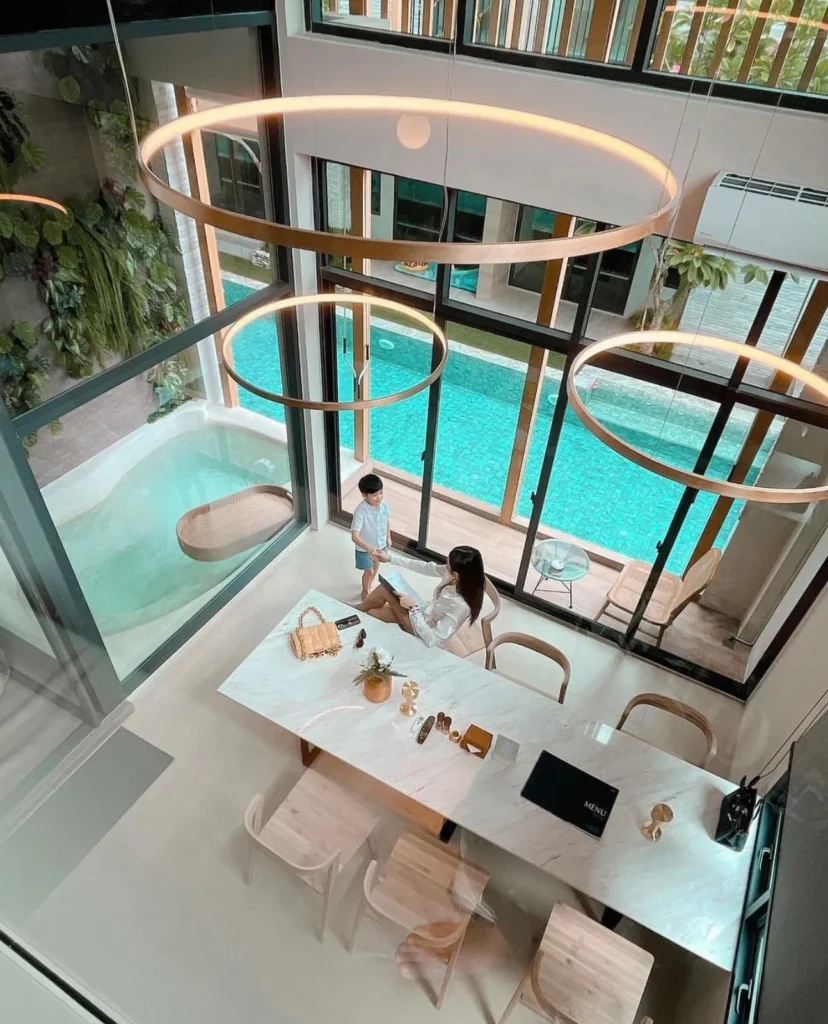 View down to a bathing space and stairs at Shan Villa Sukhumvit